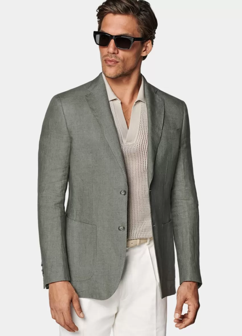 Suitsupply Havana Sakko Mittelgrün Tailored Fit Aus Pures Leinen | Deutschland Fashion