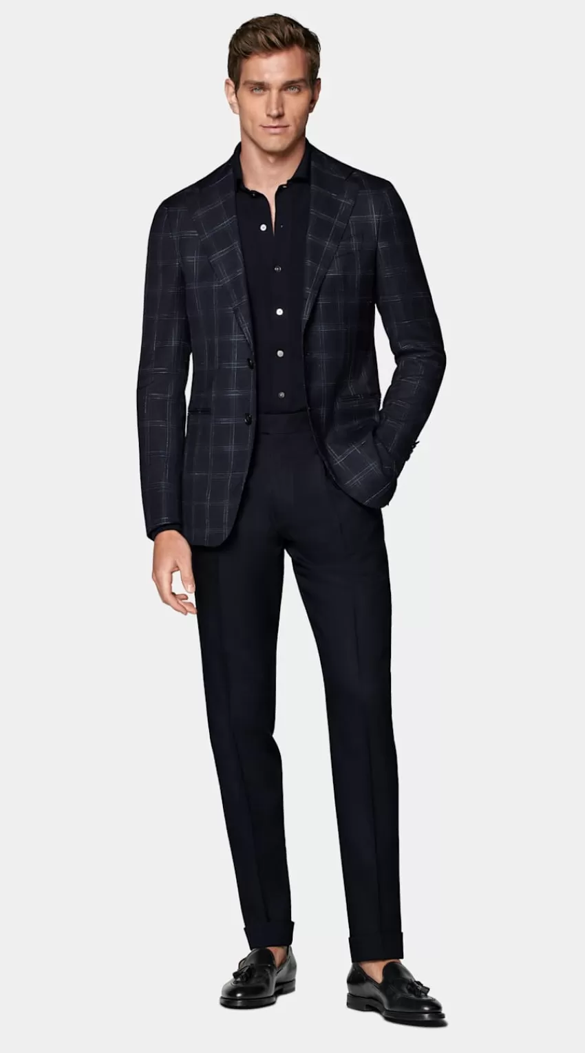 Suitsupply Havana Sakko Navy Kariert Tailored Fit Aus Stretch-Schurwolle-Mischung | Deutschland Clearance
