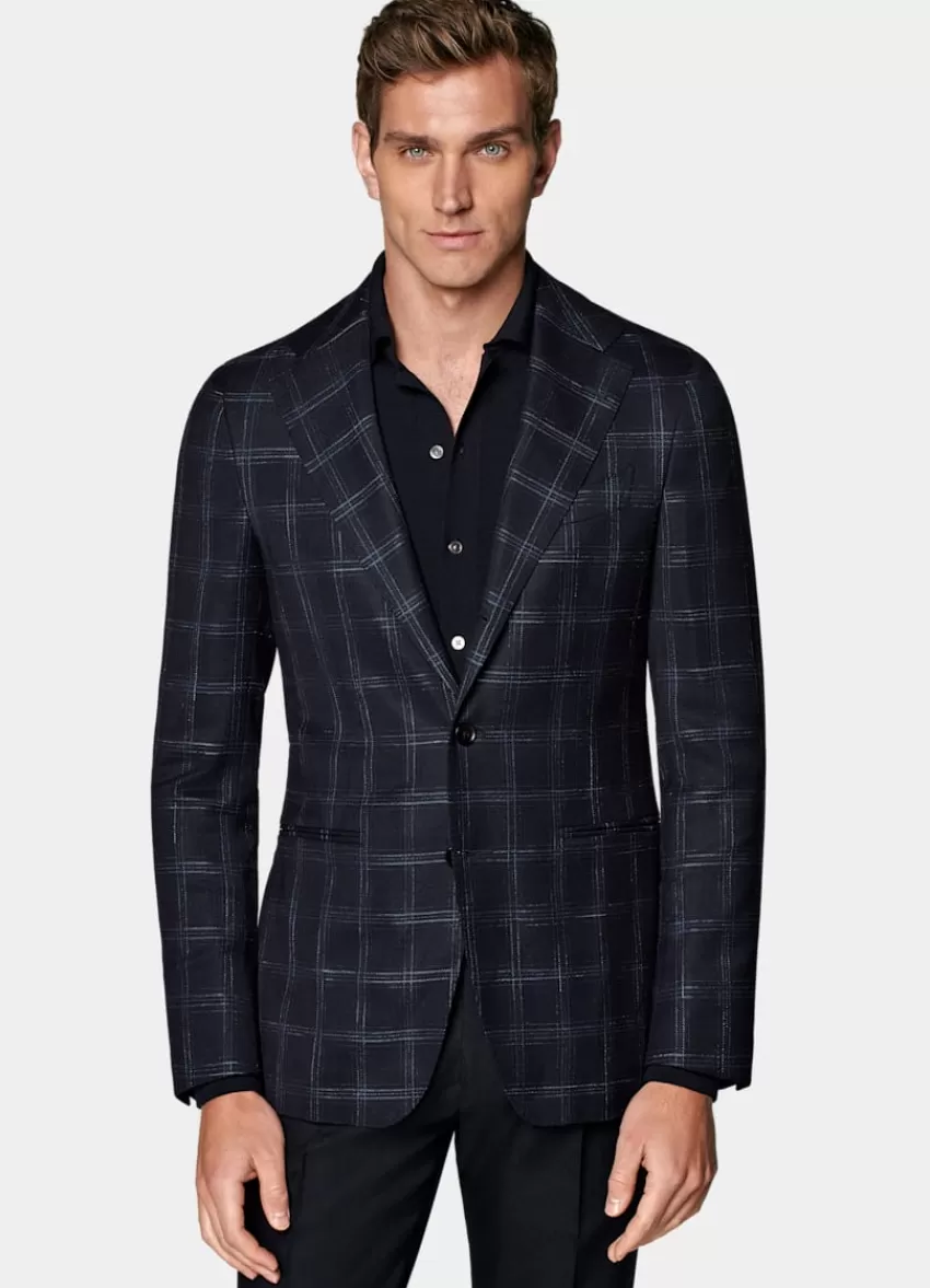 Suitsupply Havana Sakko Navy Kariert Tailored Fit Aus Stretch-Schurwolle-Mischung | Deutschland Clearance