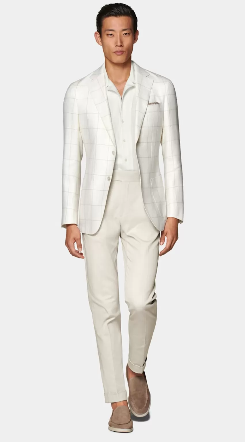 Suitsupply Havana Sakko Off-white Kariert Tailored Fit Aus Schurwolle Seide Leinen | Deutschland Cheap