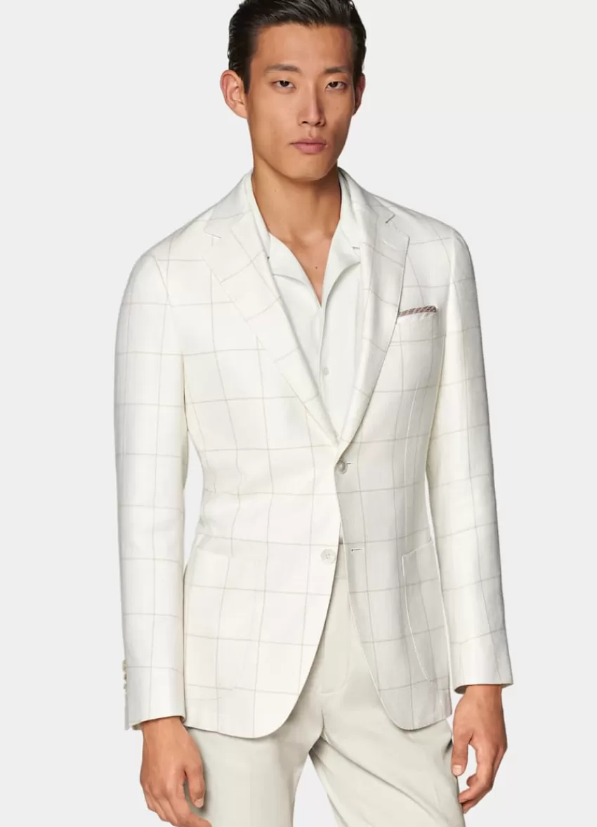 Suitsupply Havana Sakko Off-white Kariert Tailored Fit Aus Schurwolle Seide Leinen | Deutschland Cheap