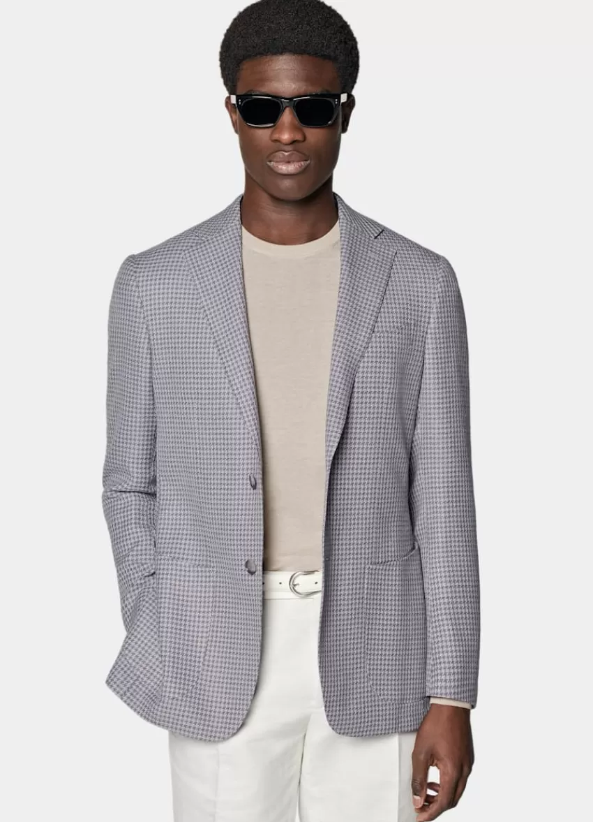 Suitsupply Havana Sakko Purpur Hahnentrittmuster Tailored Fit Aus Schurwolle Seide Leinen | Deutschland Sale