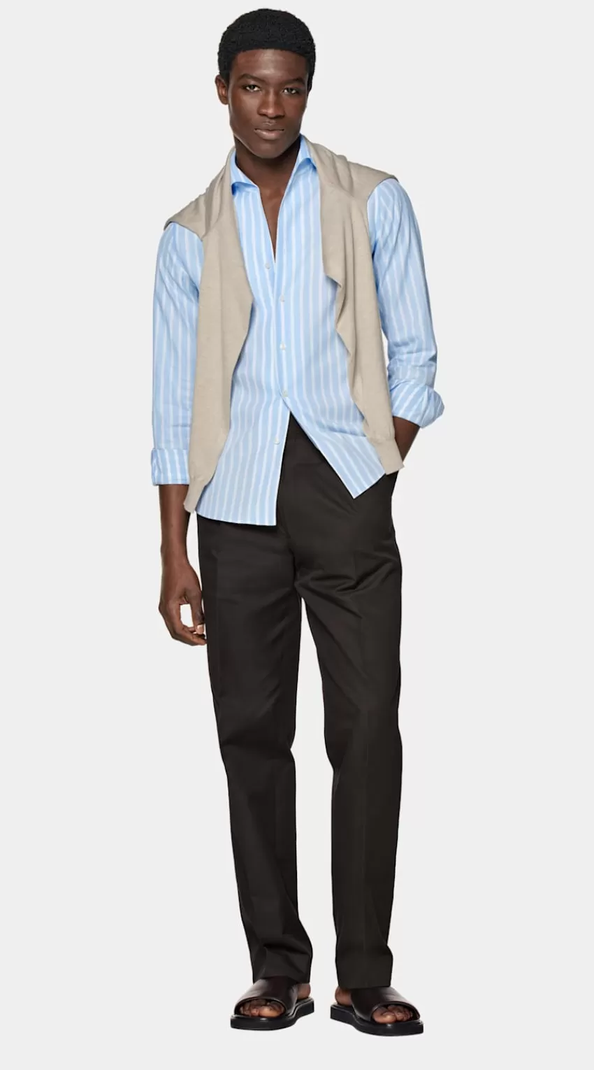 Suitsupply Hemd Blau Gestreift Einteiliger Kragen Extra Slim Fit Aus Ägyptische Baumwolle | Deutschland Online