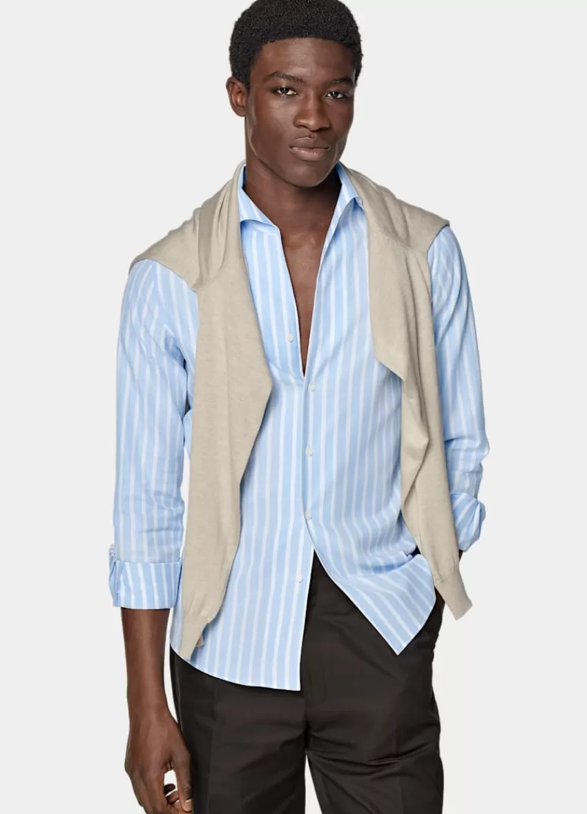Suitsupply Hemd Blau Gestreift Einteiliger Kragen Extra Slim Fit Aus Ägyptische Baumwolle | Deutschland Online