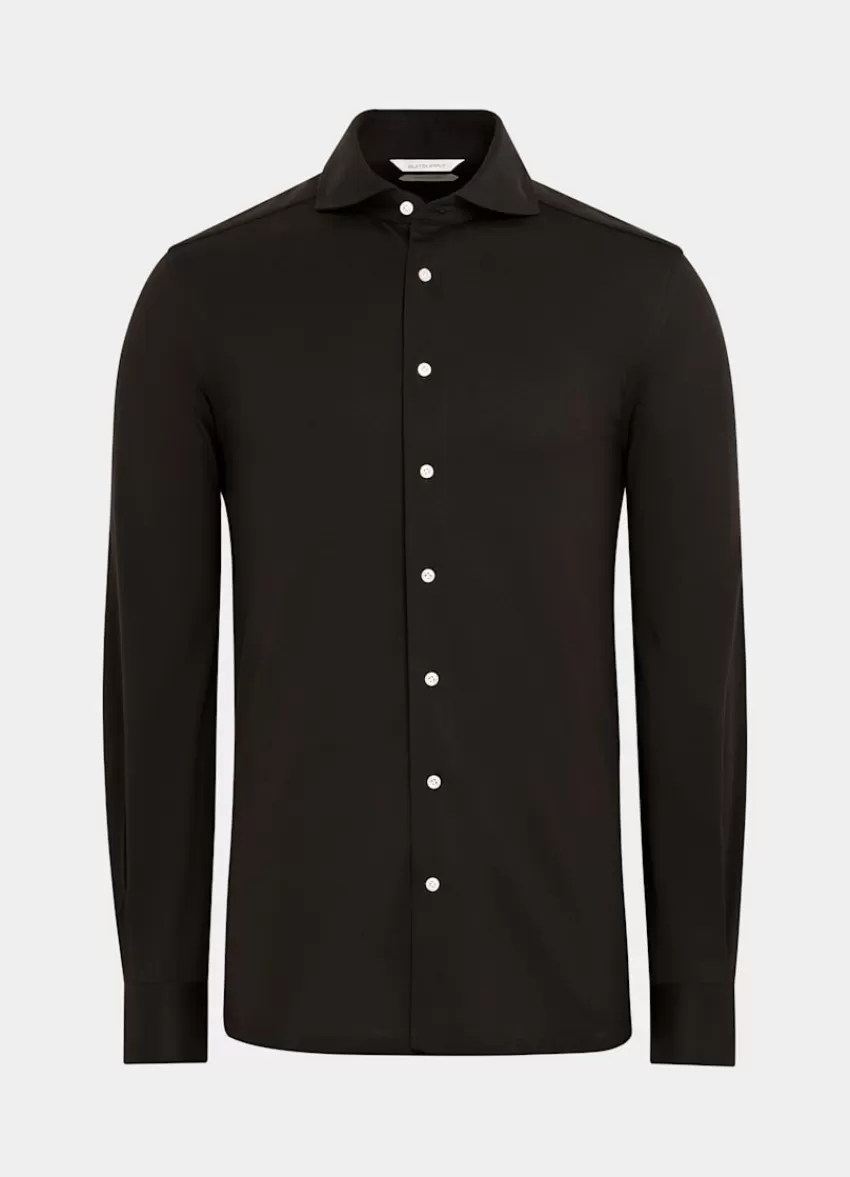 Suitsupply Hemd Dunkelbraun Extra Slim Fit Aus Purer Baumwolle-Strick | Deutschland Online