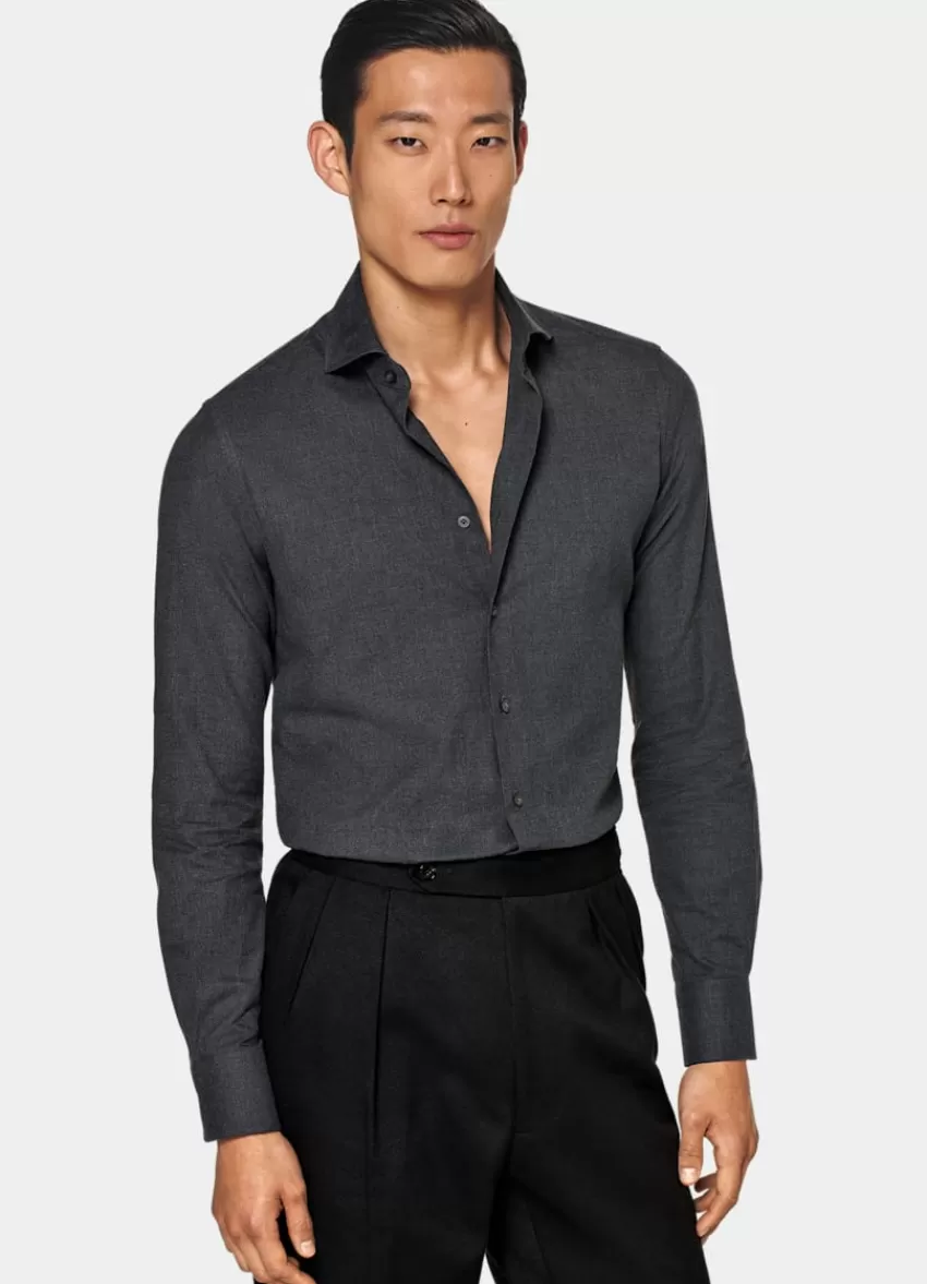 Suitsupply Hemd Dunkelgrau Slim Fit Aus Ägyptischer Baumwolle-Flanell | Deutschland Store