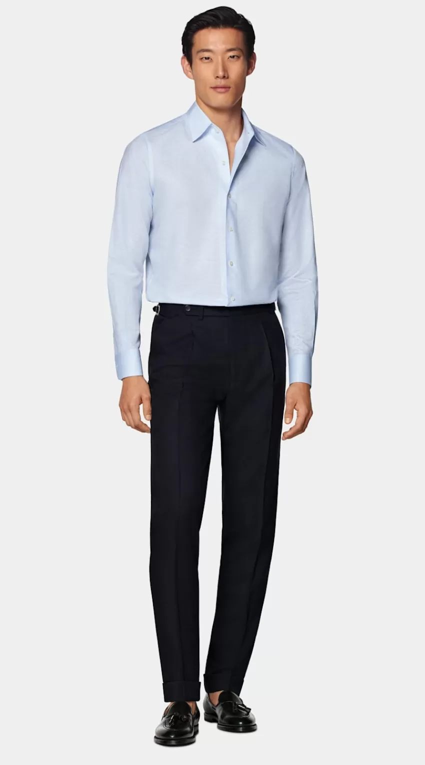 Suitsupply Hemd Hellblau Einteiliger Kragen Slim Fit Aus Baumwolle-Leinen | Deutschland Best Sale