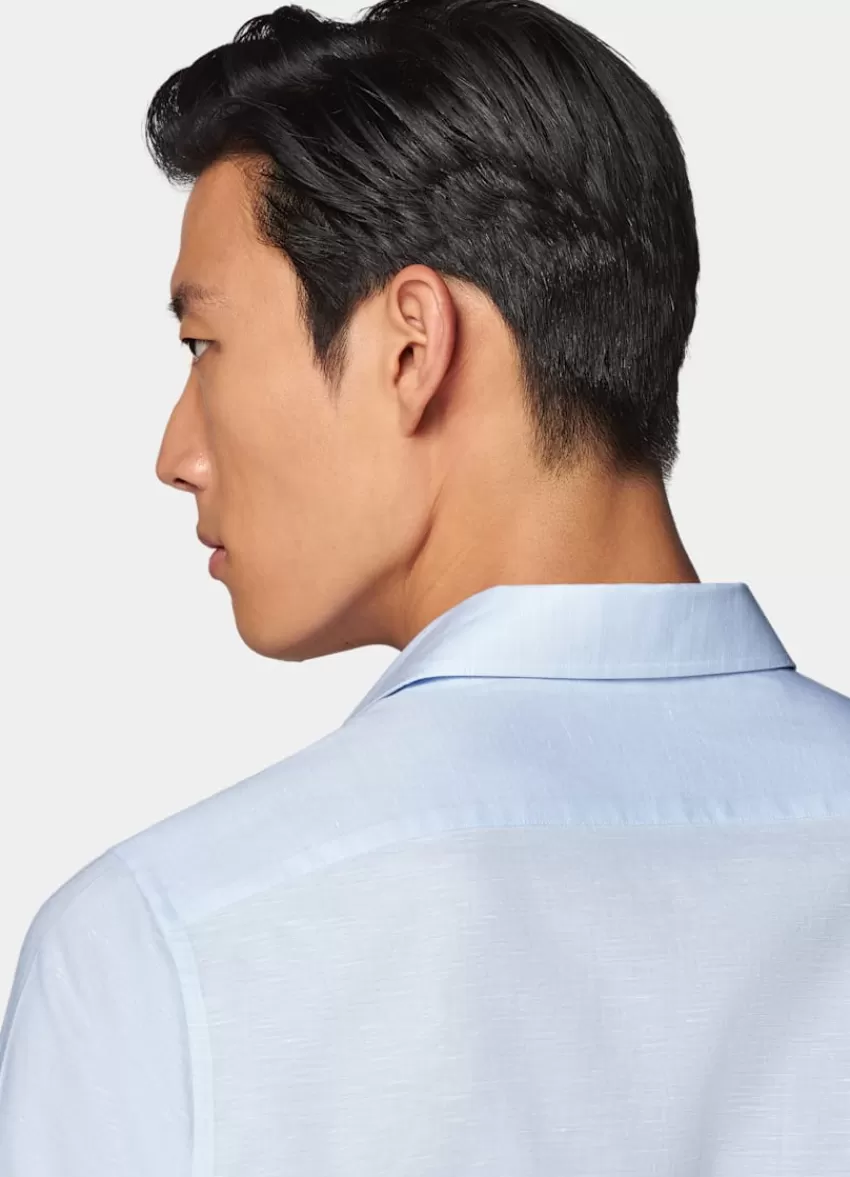 Suitsupply Hemd Hellblau Einteiliger Kragen Slim Fit Aus Baumwolle-Leinen | Deutschland Best Sale