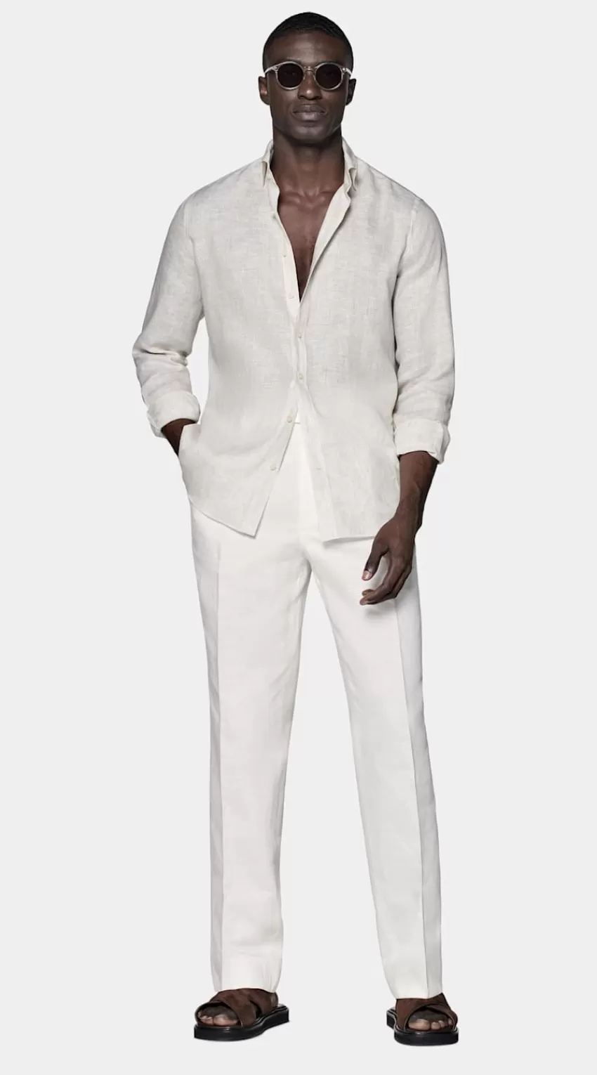 Suitsupply Hemd Hellbraun Gestreift Slim Fit Aus Pures Leinen | Deutschland Clearance