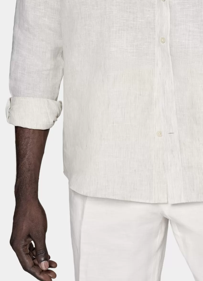 Suitsupply Hemd Hellbraun Gestreift Slim Fit Aus Pures Leinen | Deutschland Clearance