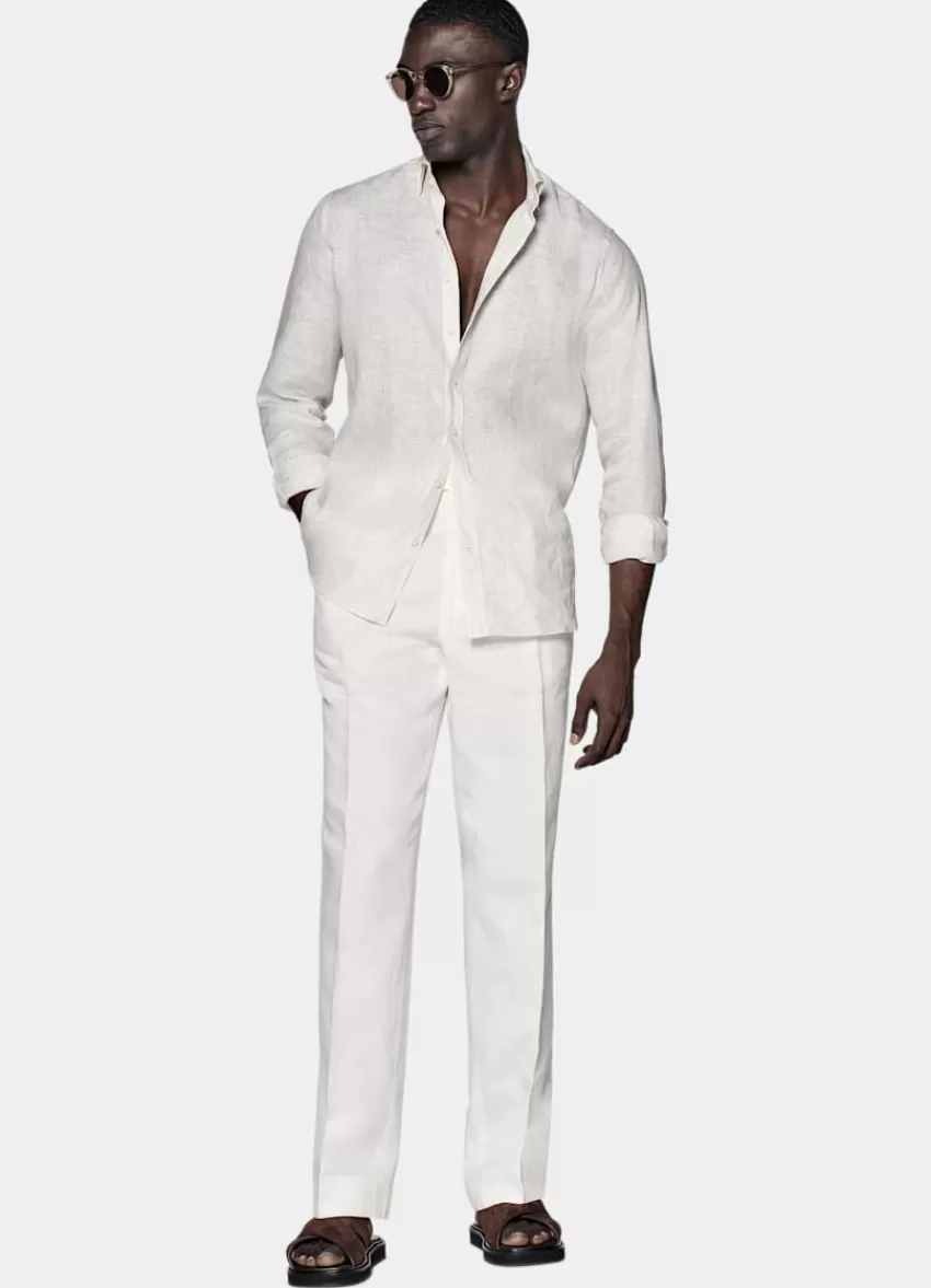 Suitsupply Hemd Hellbraun Gestreift Slim Fit Aus Pures Leinen | Deutschland Clearance