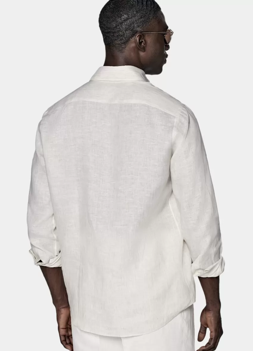 Suitsupply Hemd Hellbraun Gestreift Slim Fit Aus Pures Leinen | Deutschland Clearance
