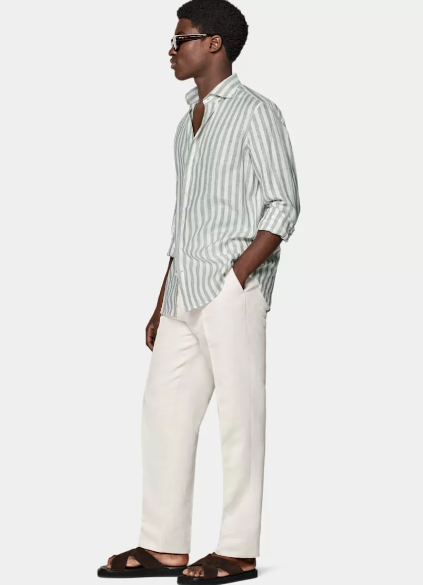 Suitsupply Hemd Hellgrün Gestreift Slim Fit Aus Pures Leinen | Deutschland Flash Sale
