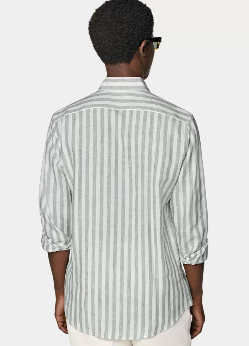 Suitsupply Hemd Hellgrün Gestreift Slim Fit Aus Pures Leinen | Deutschland Flash Sale