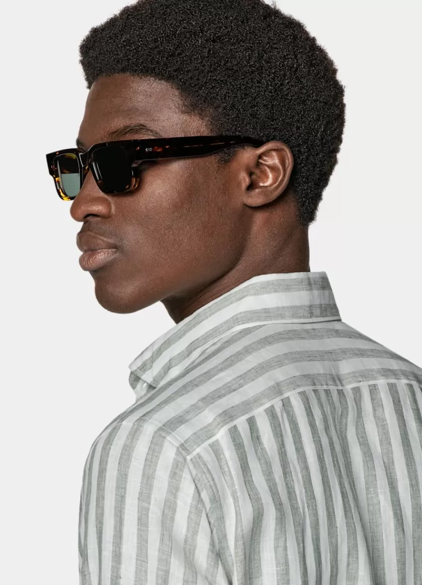 Suitsupply Hemd Hellgrün Gestreift Slim Fit Aus Pures Leinen | Deutschland Flash Sale