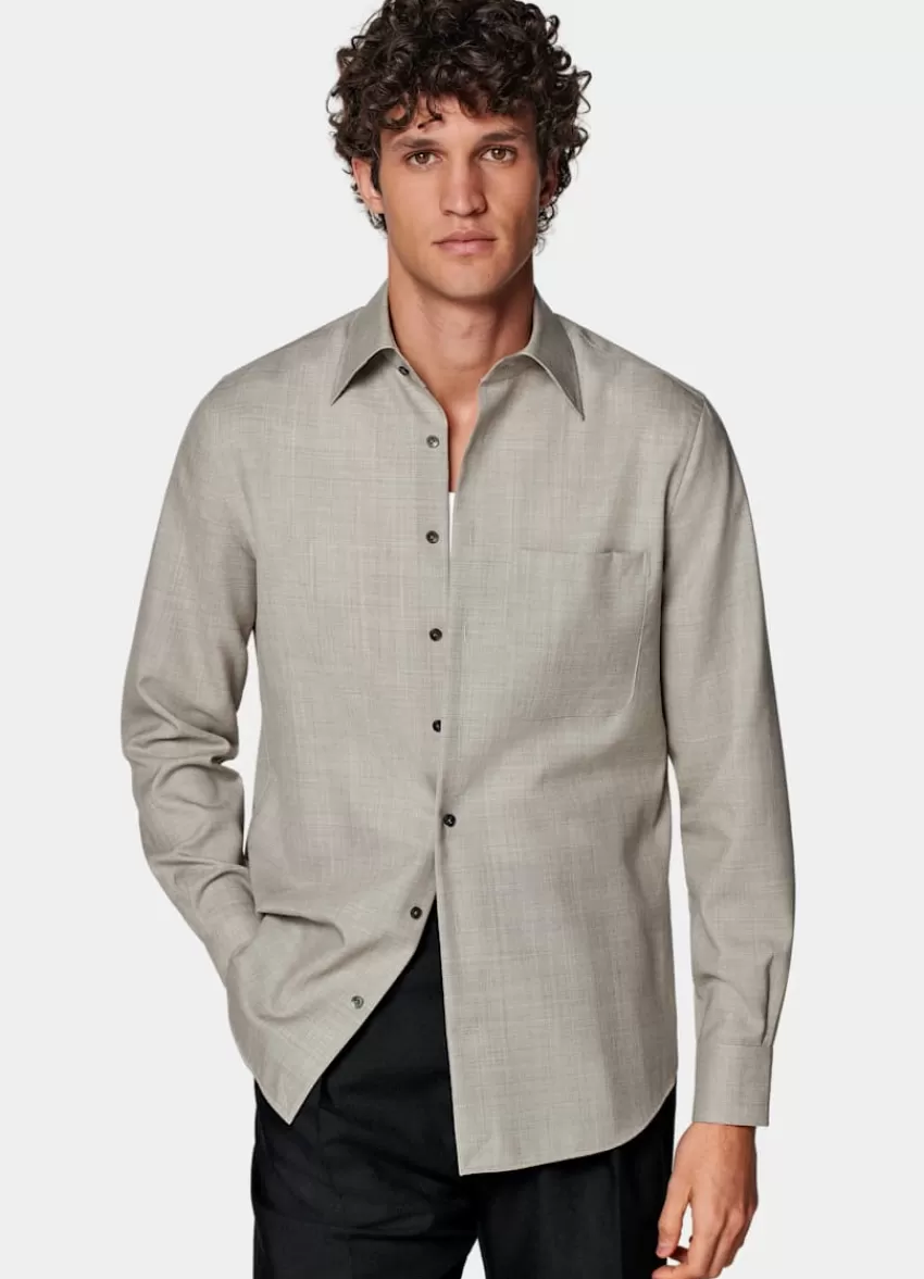 Suitsupply Hemd Helltaupe Slim Fit Aus Reine Schurwolle S110's | Deutschland Flash Sale