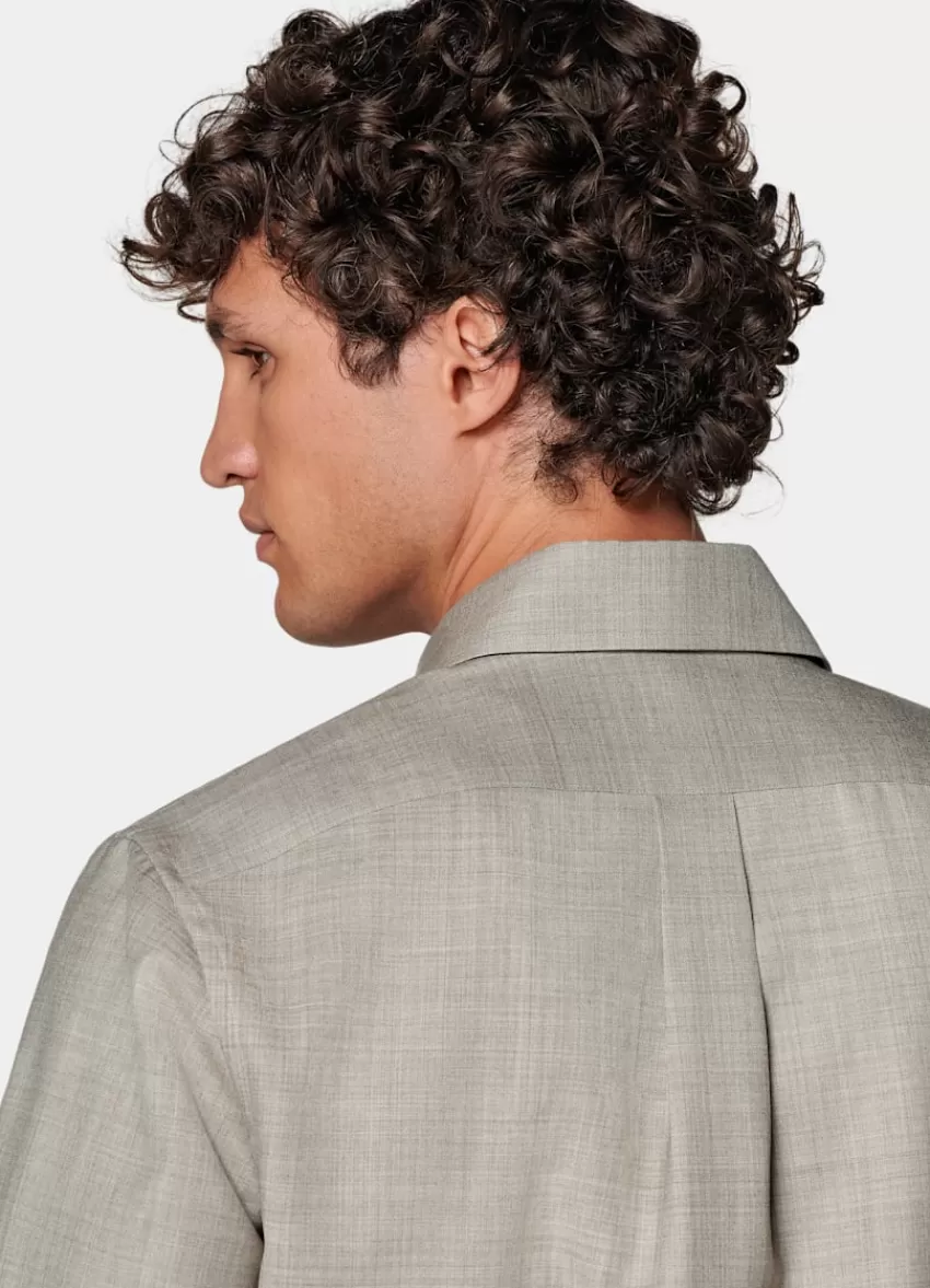 Suitsupply Hemd Helltaupe Slim Fit Aus Reine Schurwolle S110's | Deutschland Flash Sale