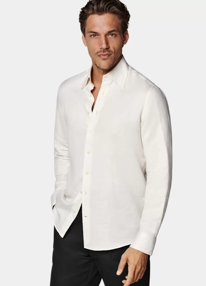 Suitsupply Hemd Off-white Slim Fit Aus Leinen Baumwolle | Deutschland New