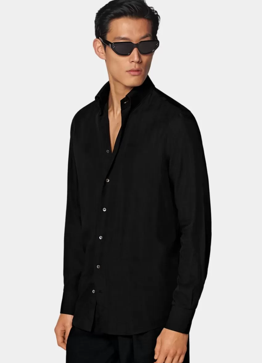 Suitsupply Hemd Schwarz Großer Klassischer Kragen Slim Fit Aus Lyocell Und Maulbeerseide | Deutschland Cheap