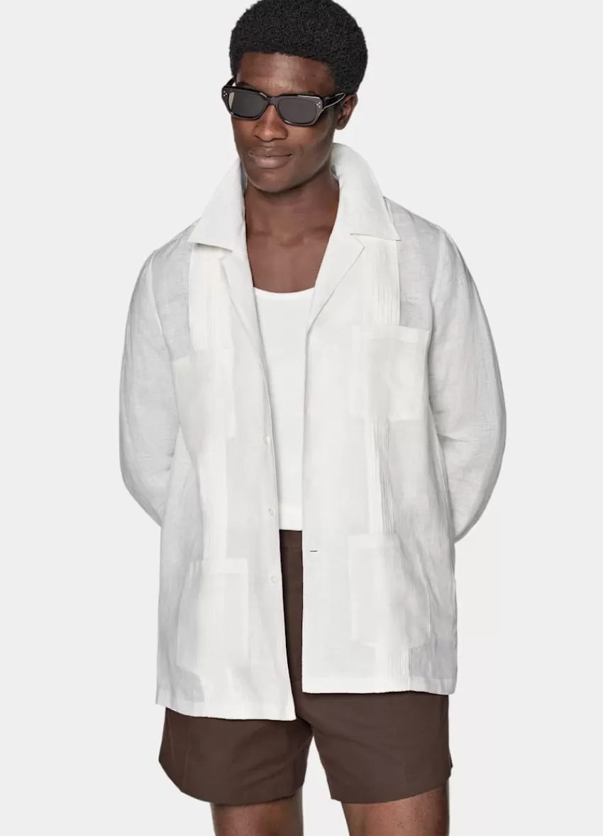 Suitsupply Hemd Weiß Plissiert Aufgesetzte Taschen Slim Fit Aus Pures Leinen | Deutschland Shop