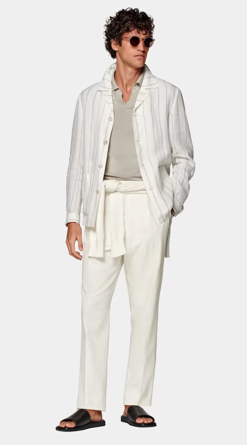 Suitsupply Hemd-Sakko Hellbraun Gestreift Relaxed Fit Aus Pures Leinen | Deutschland Shop