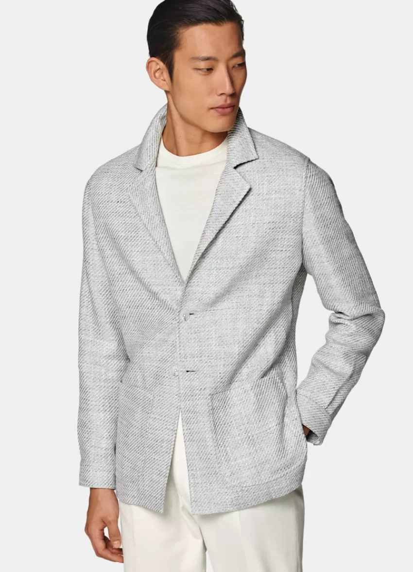 Suitsupply Hemd-Sakko Hellgrau Relaxed Fit Aus Seide Leinen Baumwolle Polyamid | Deutschland Clearance