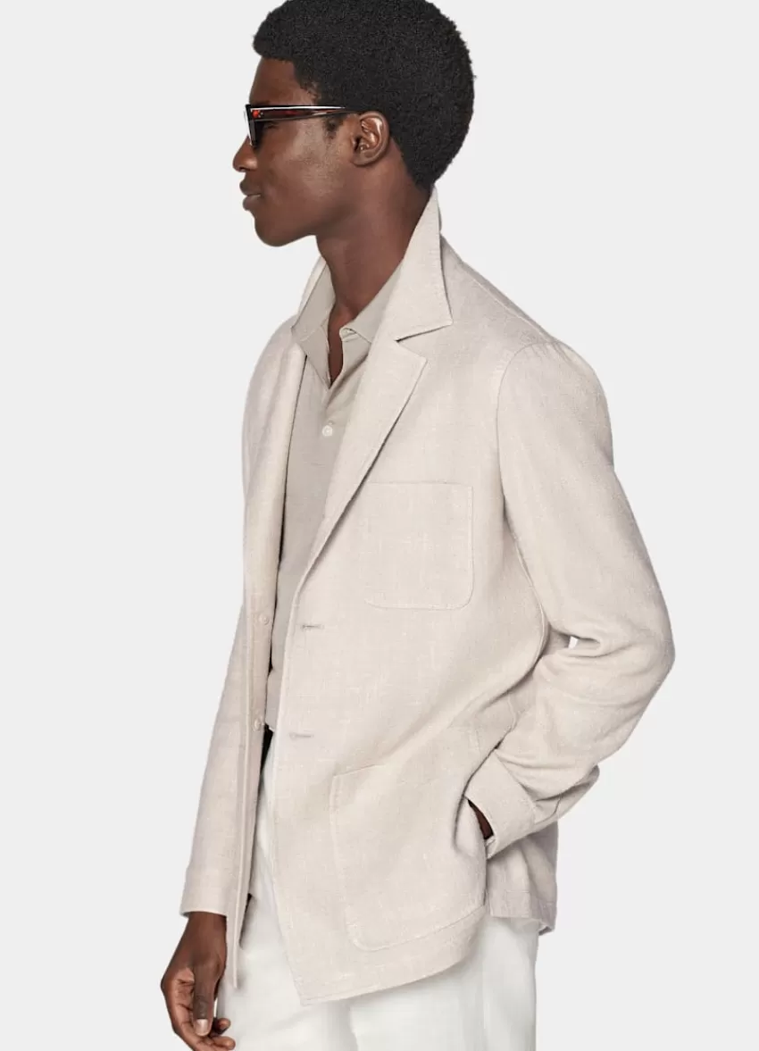Suitsupply Hemd-Sakko Helltaupe Relaxed Fit Aus Seide Leinen Baumwolle | Deutschland Outlet