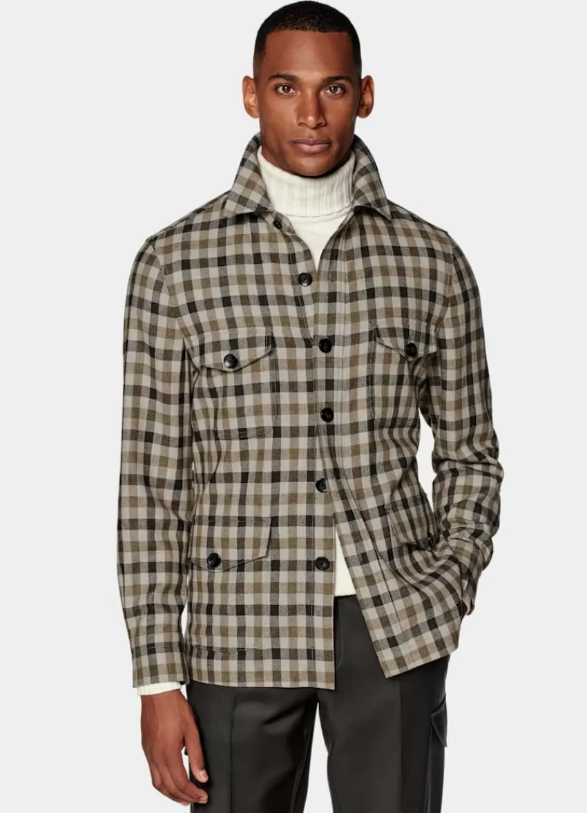 Suitsupply Hemd-Sakko Mittelbraun Kariert Relaxed Fit Aus Wolle Kaschmir | Deutschland Cheap