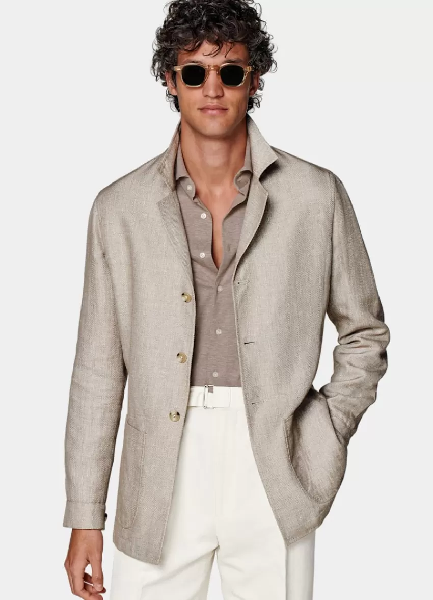 Suitsupply Hemd-Sakko Mittelbraun Relaxed Fit Aus Leinen Alpaka Seide | Deutschland Cheap