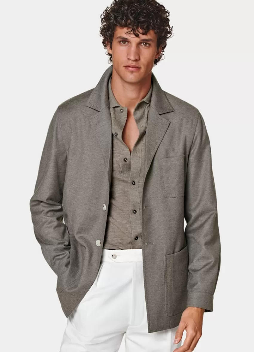 Suitsupply Hemd-Sakko Taupe Relaxed Fit Aus Wolle Kaschmir | Deutschland Store