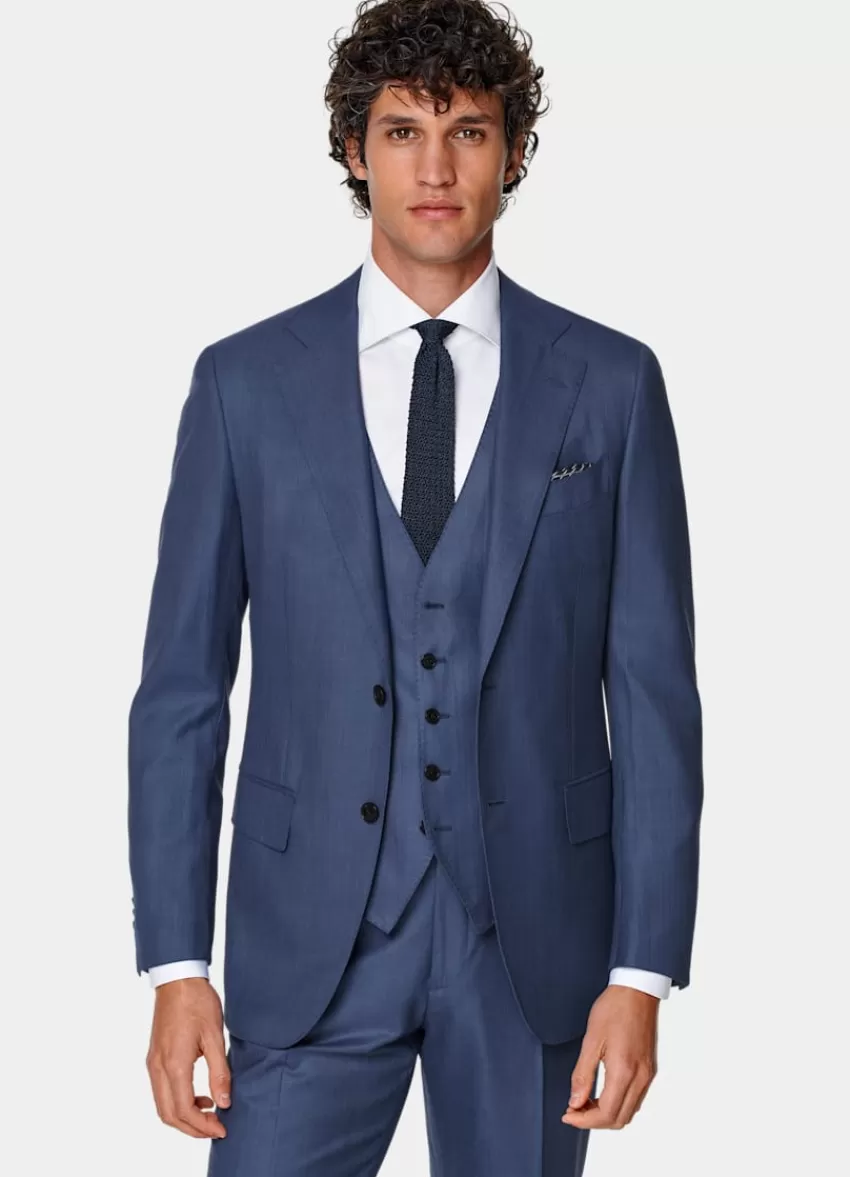 Suitsupply Lazio Anzug Mittelblau Dreiteiler Tailored Fit Aus Pure S150er Schurwolle | Deutschland New