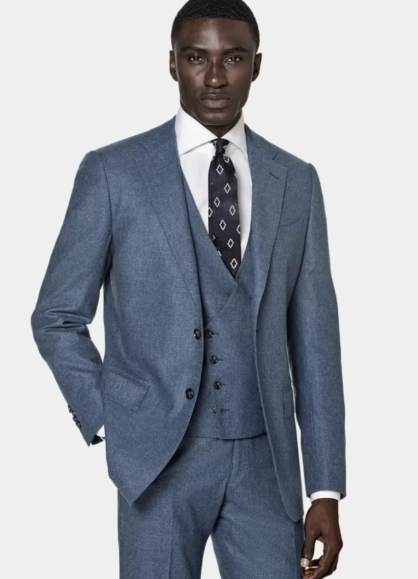 Suitsupply Lazio Anzug Mittelblau Dreiteiler Tailored Fit Aus Schurwolle Stretch | Deutschland Online