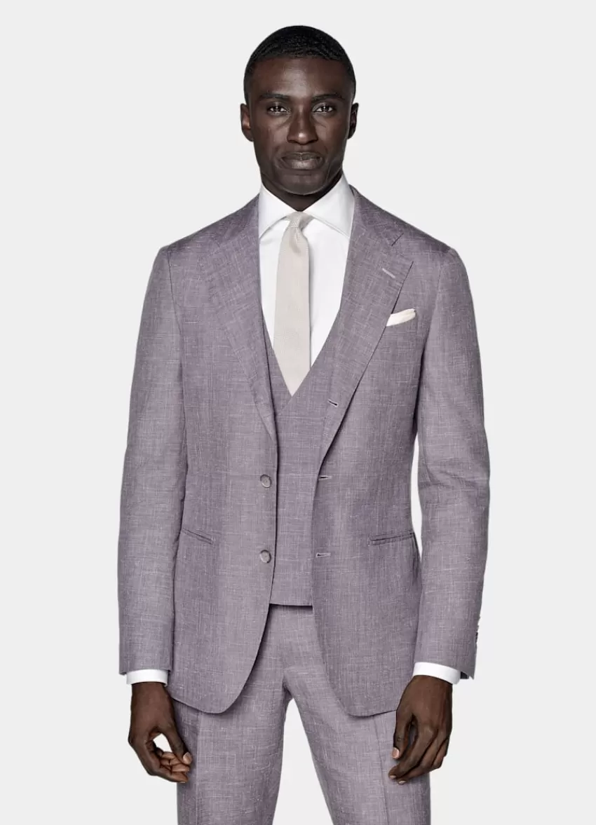 Suitsupply Lazio Anzug Purpur Dreiteilig Tailored Fit Aus Schurwolle Seide Leinen | Deutschland Flash Sale