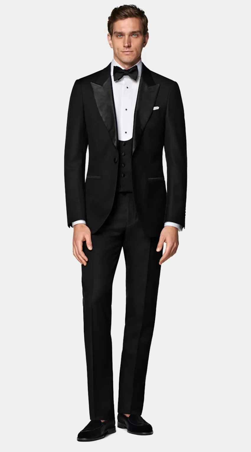 Suitsupply Lazio Smoking Dreiteilig Schwarz Tailored Fit Aus Pure S110er Schurwolle | Deutschland Outlet