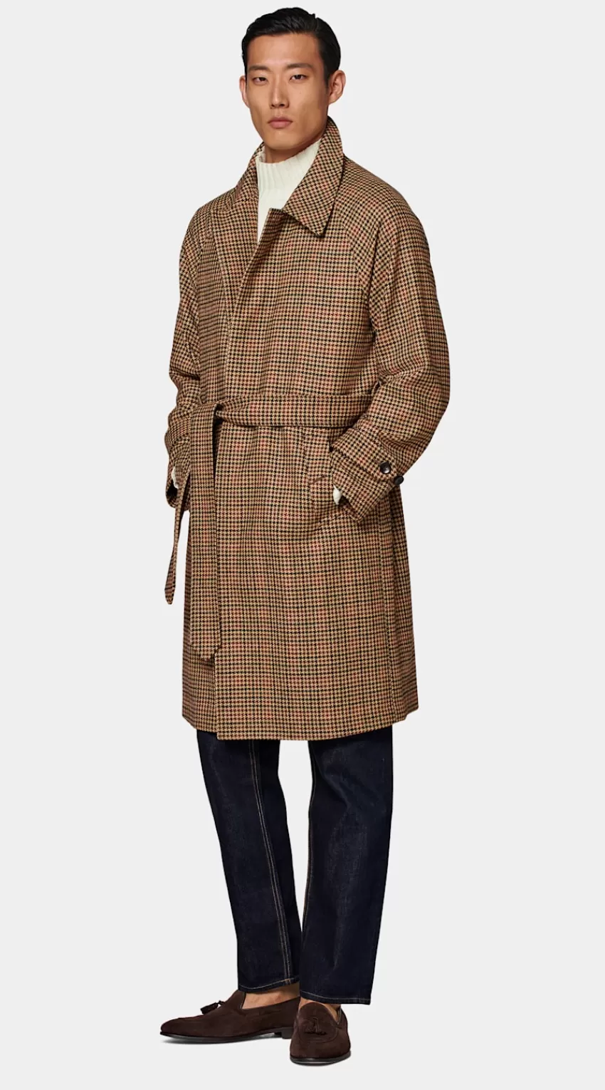 Suitsupply Mantel Rot & Braun Kariert Gürtel Aus Wolle Kaschmir | Deutschland Hot