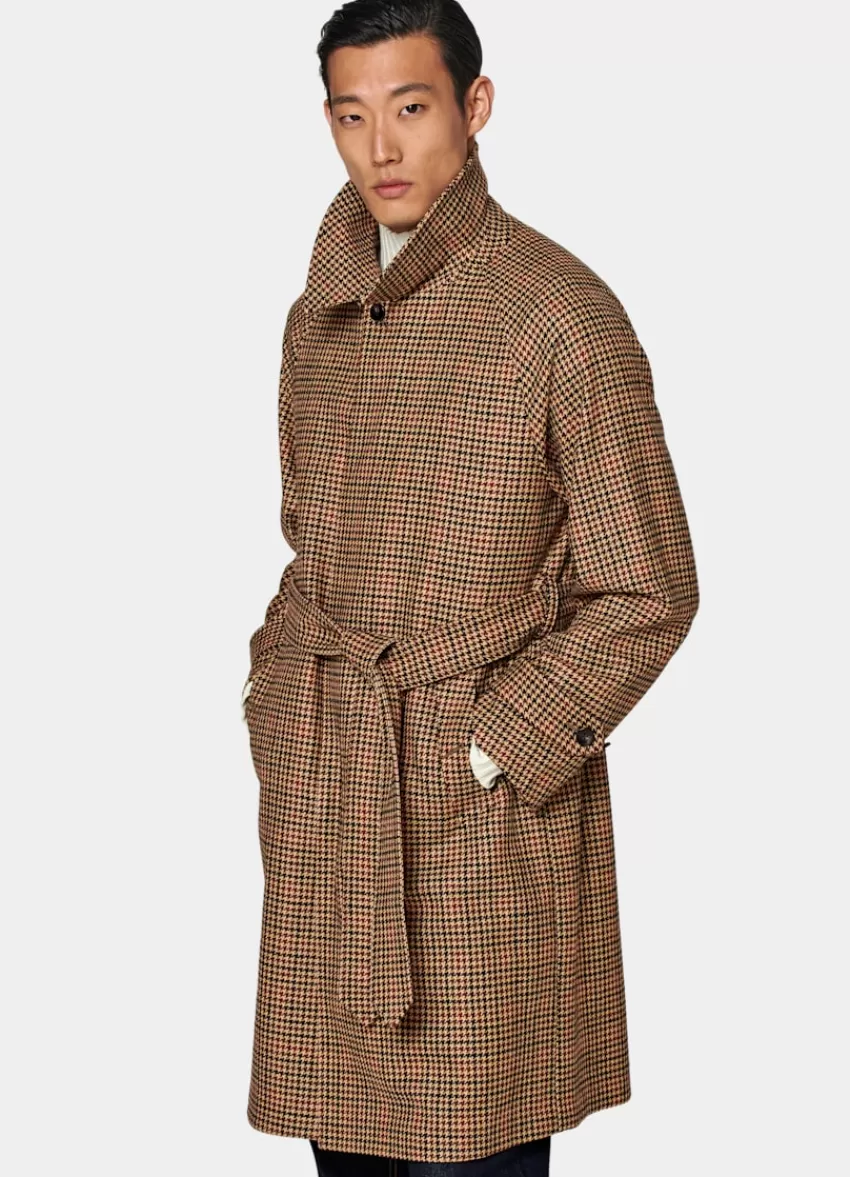Suitsupply Mantel Rot & Braun Kariert Gürtel Aus Wolle Kaschmir | Deutschland Hot