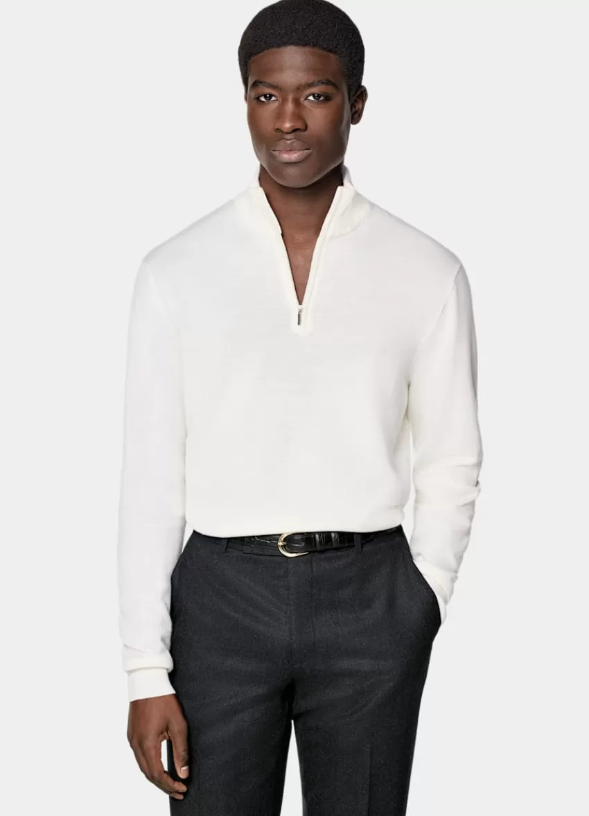 Suitsupply Merino Off-white Halber Reißverschluss Aus Pure Schurwolle | Deutschland Clearance