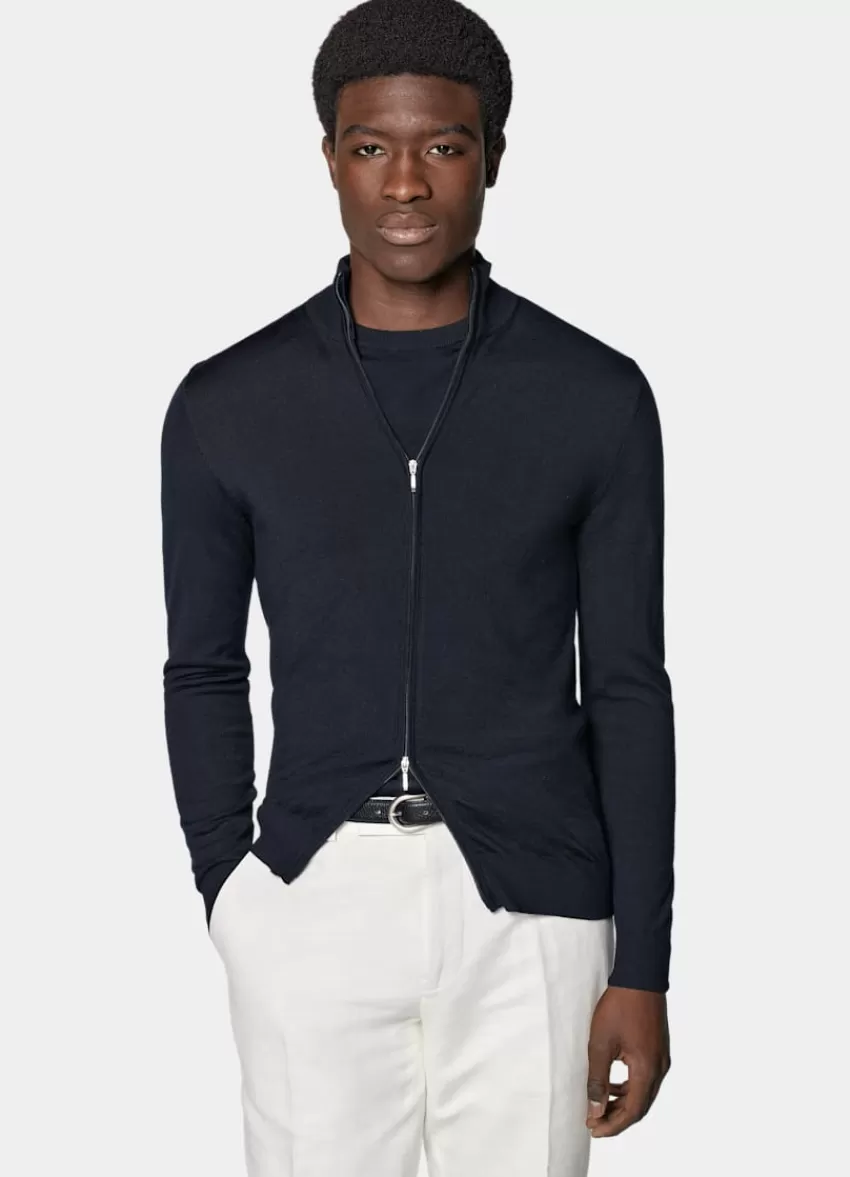 Suitsupply Merino Zip-Cardigan Navy Aus Pure Schurwolle | Deutschland New