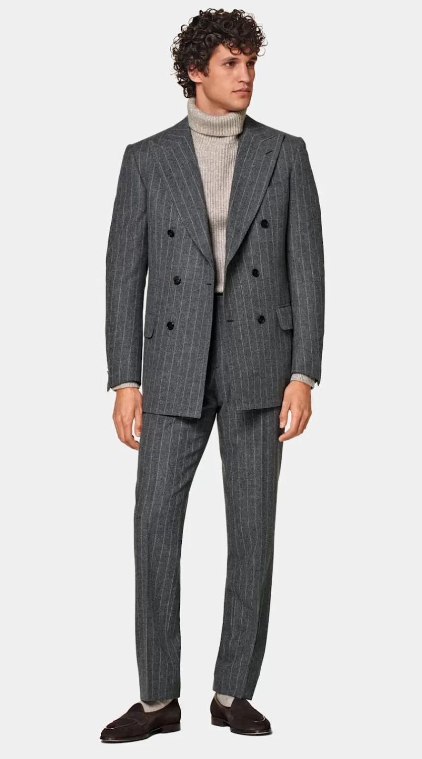 Suitsupply Milano Anzug Dunkelgrau Gestreift Tailored Fit Aus Pure Schurwolle | Deutschland Flash Sale