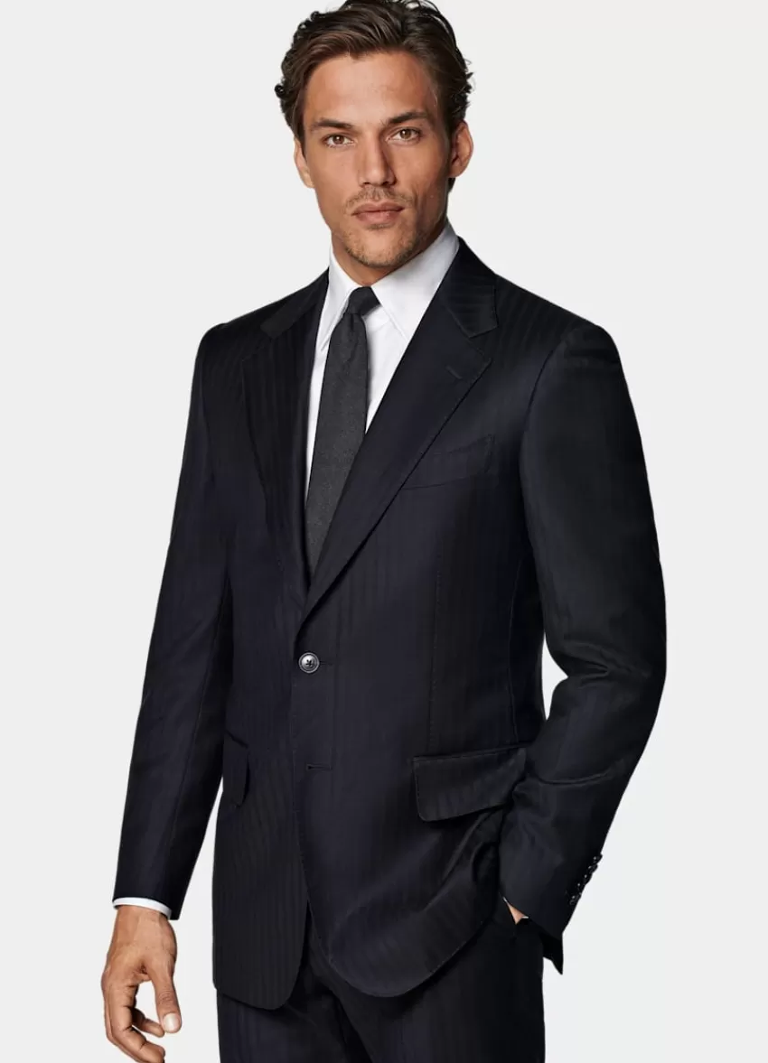 Suitsupply Milano Anzug Navy Gestreift Tailored Fit Aus Pure S130er Schurwolle | Deutschland New