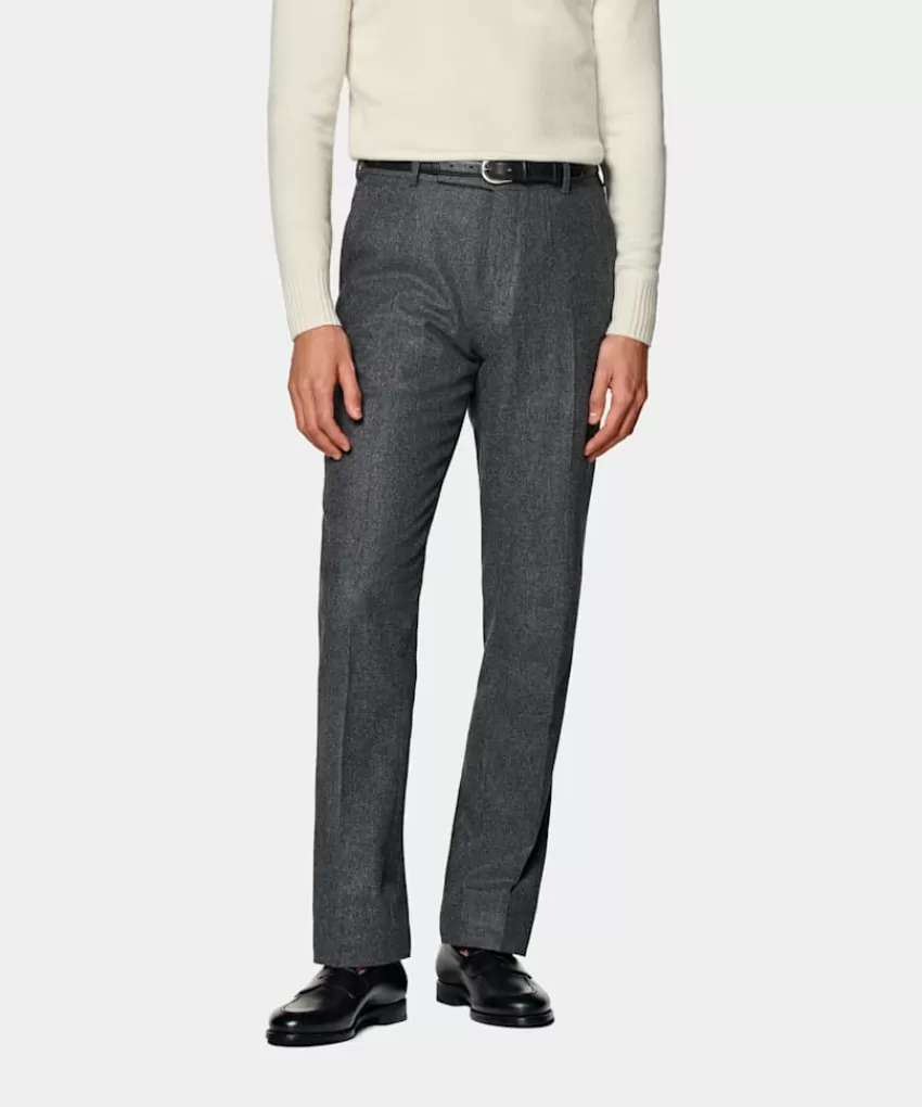 Suitsupply Milano Hose Mittelgrau Straight Leg Aus Circular Schurwolle-Flanell | Deutschland Cheap