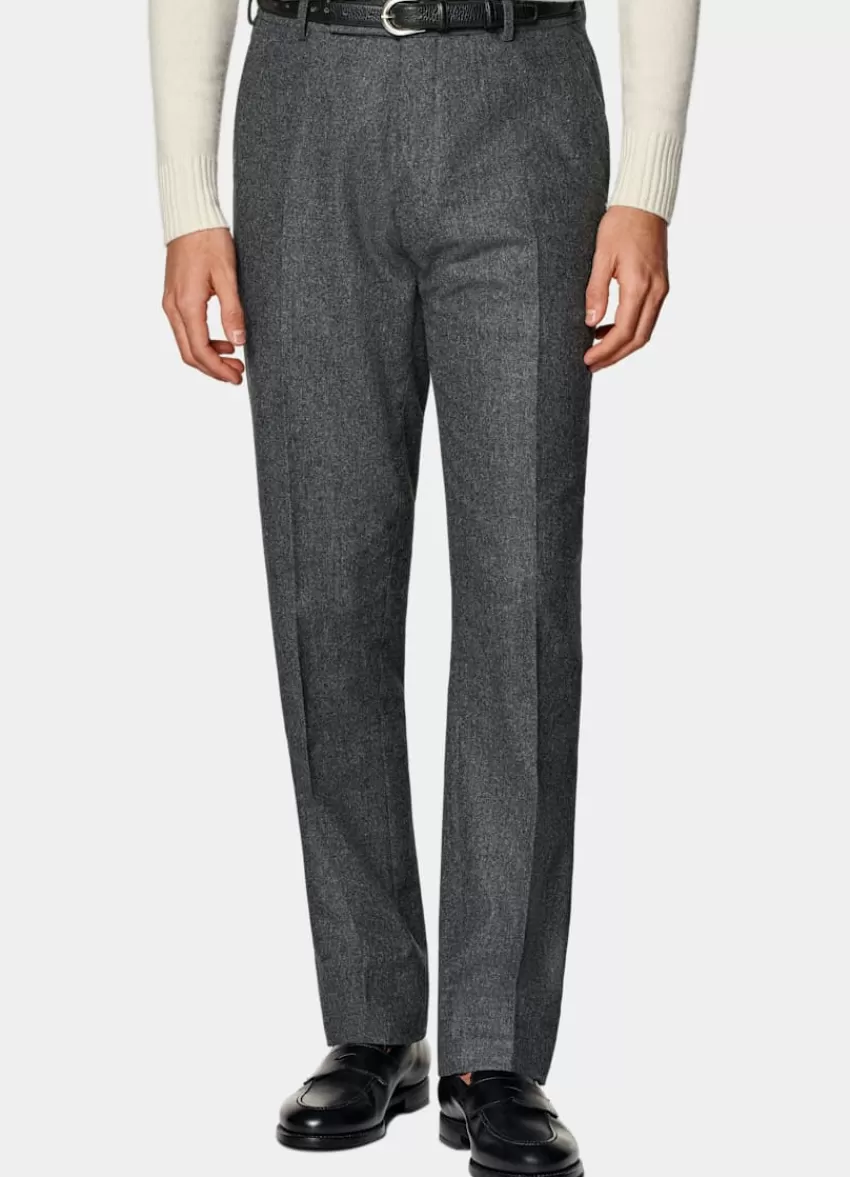 Suitsupply Milano Hose Mittelgrau Straight Leg Aus Circular Schurwolle-Flanell | Deutschland Cheap
