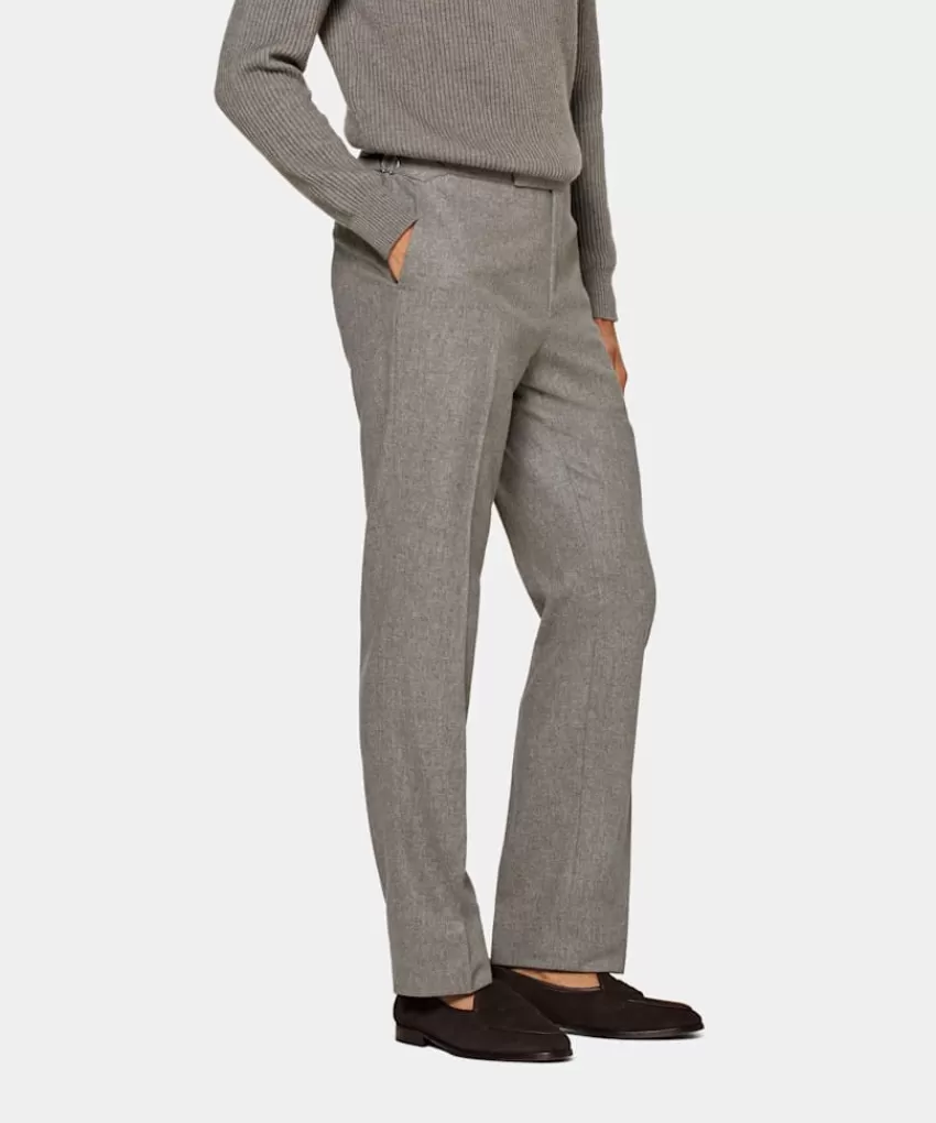 Suitsupply Milano Hose Taupe Straight Leg Aus Circular Schurwolle-Flanell | Deutschland Cheap
