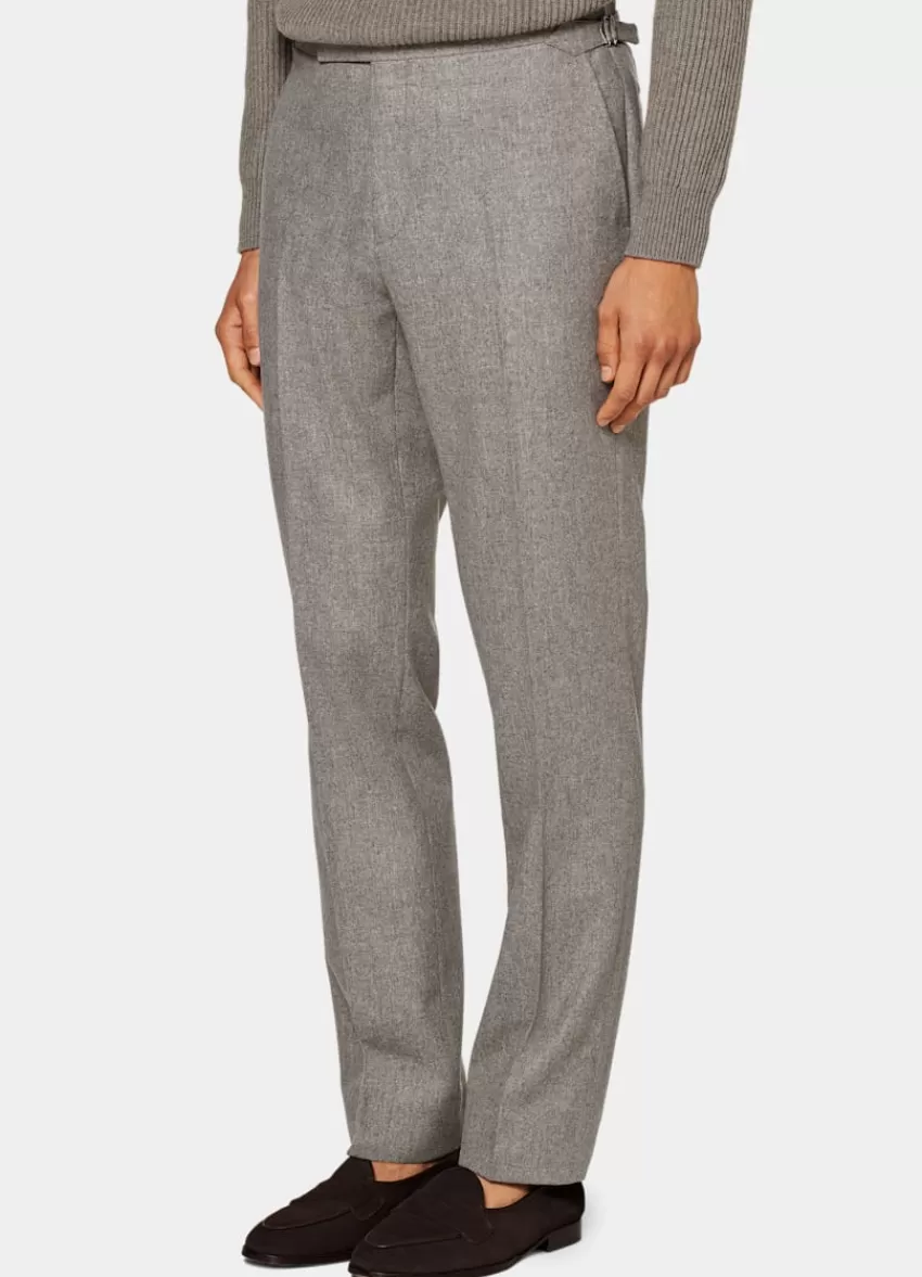 Suitsupply Milano Hose Taupe Straight Leg Aus Circular Schurwolle-Flanell | Deutschland Cheap