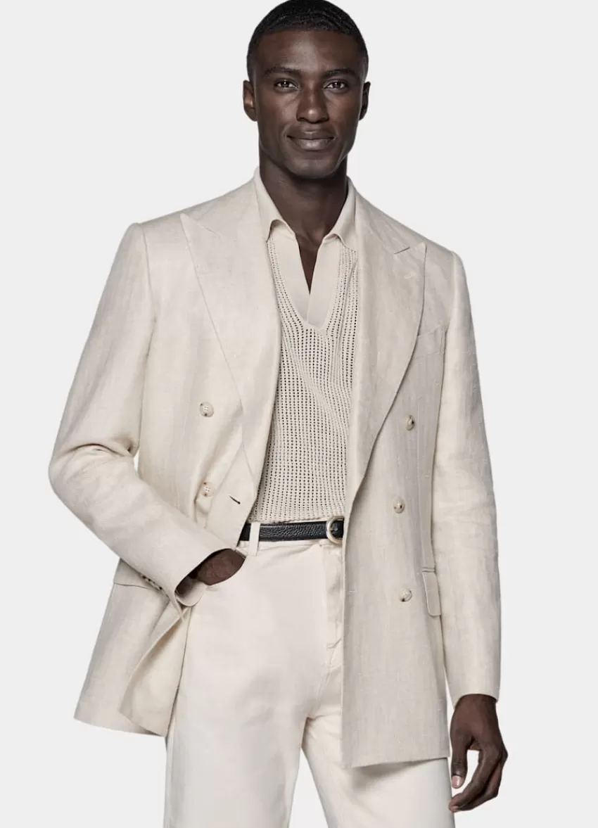 Suitsupply Milano Sakko Helltaupe Fischgrätmuster Tailored Fit Aus Leinen Seide | Deutschland Flash Sale