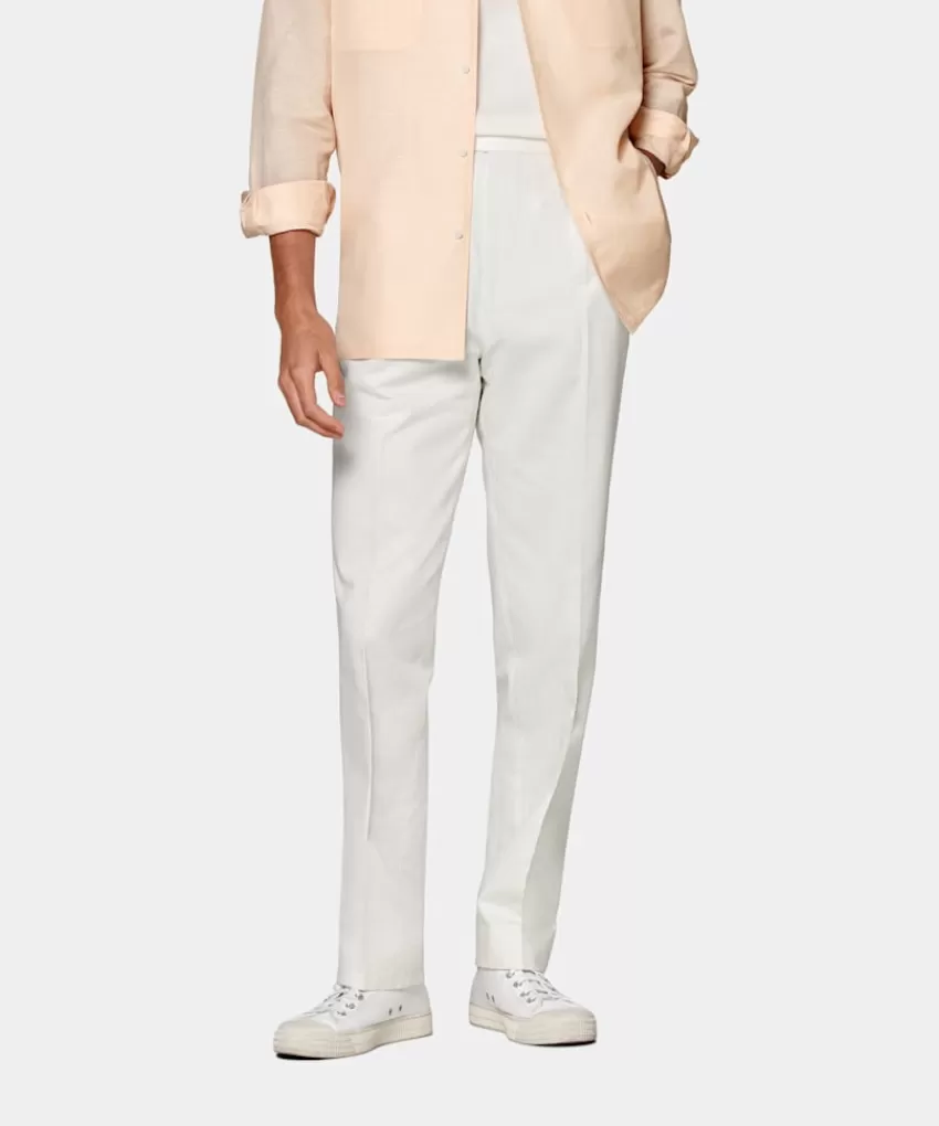 Suitsupply Mira Hose Off-white Fischgrätmuster Wide Leg Tapered Aus Reine Baumwolle | Deutschland Fashion