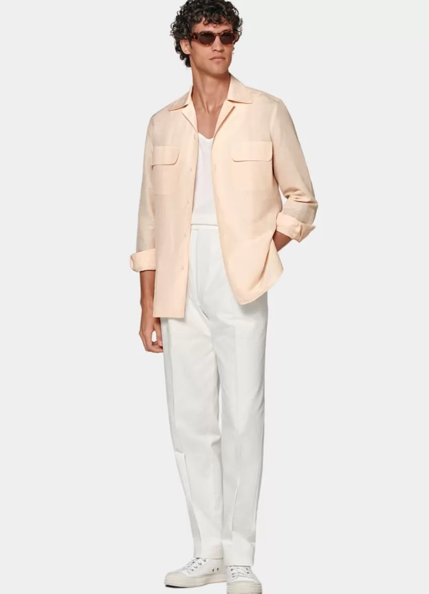 Suitsupply Mira Hose Off-white Fischgrätmuster Wide Leg Tapered Aus Reine Baumwolle | Deutschland Fashion