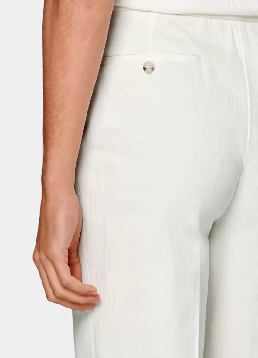 Suitsupply Mira Hose Off-white Fischgrätmuster Wide Leg Tapered Aus Reine Baumwolle | Deutschland Fashion