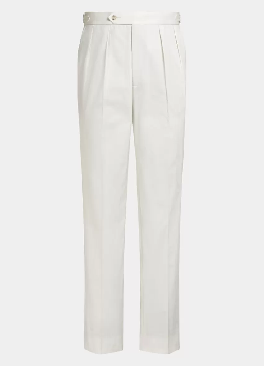Suitsupply Mira Hose Off-white Fischgrätmuster Wide Leg Tapered Aus Reine Baumwolle | Deutschland Fashion