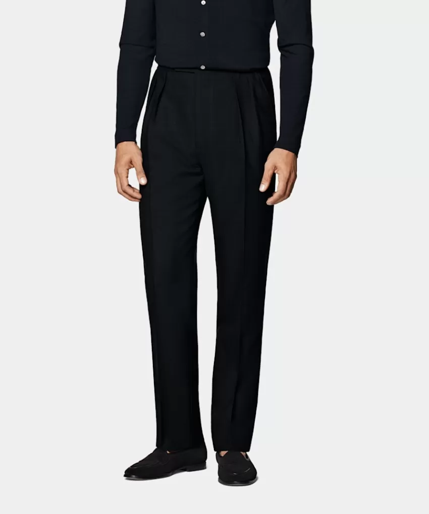Suitsupply Mira Hose Schwarz Wide Leg Tapered Aus Pure 4fach Traveller Schurwolle | Deutschland Store